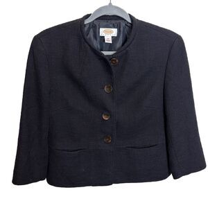 Talbots Petites Woven Tweed Blazer Womens Size 10 Black Collarless Suit Jacket